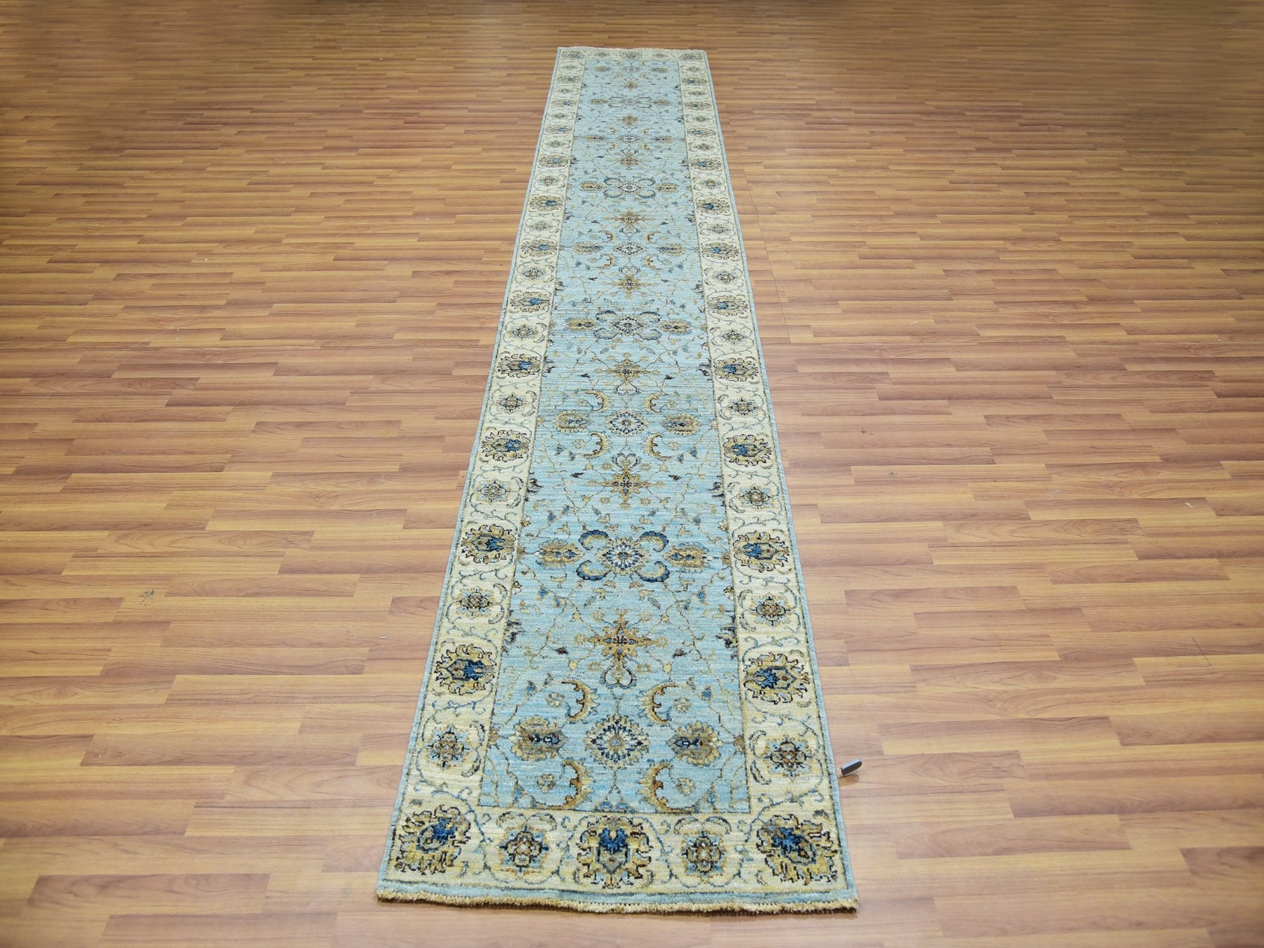 Agra Oushak / Peshawar hand-knotted wool runner in Blue, 2'6" x 14'0", SKU O076033