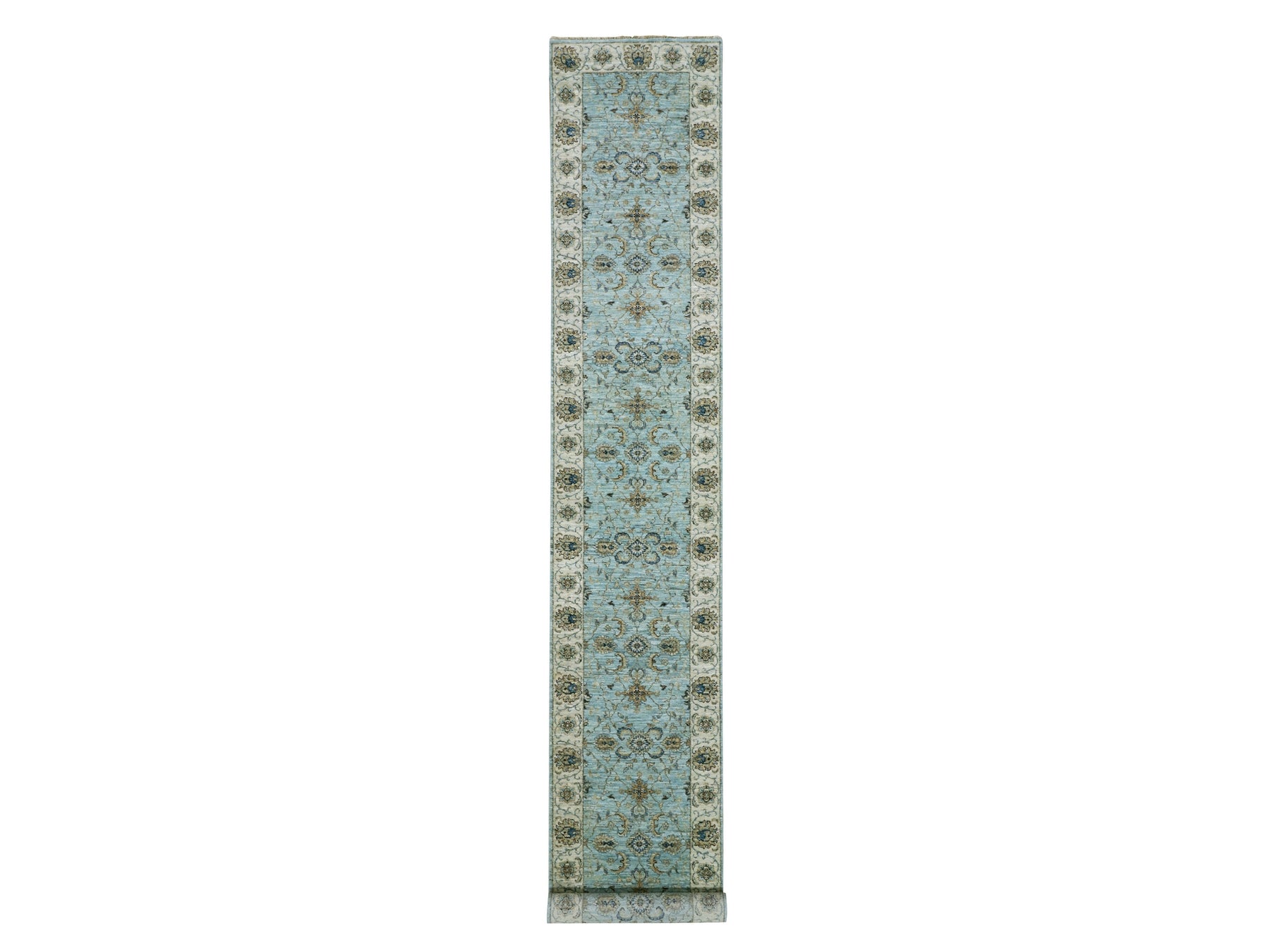 Agra Oushak / Peshawar hand-knotted wool runner in Blue, 2'7" x 15'10", SKU O076034