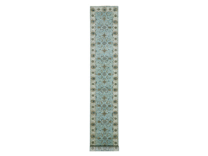 Agra Oushak / Peshawar hand-knotted wool runner in Blue, 2'7" x 15'10", SKU O076034