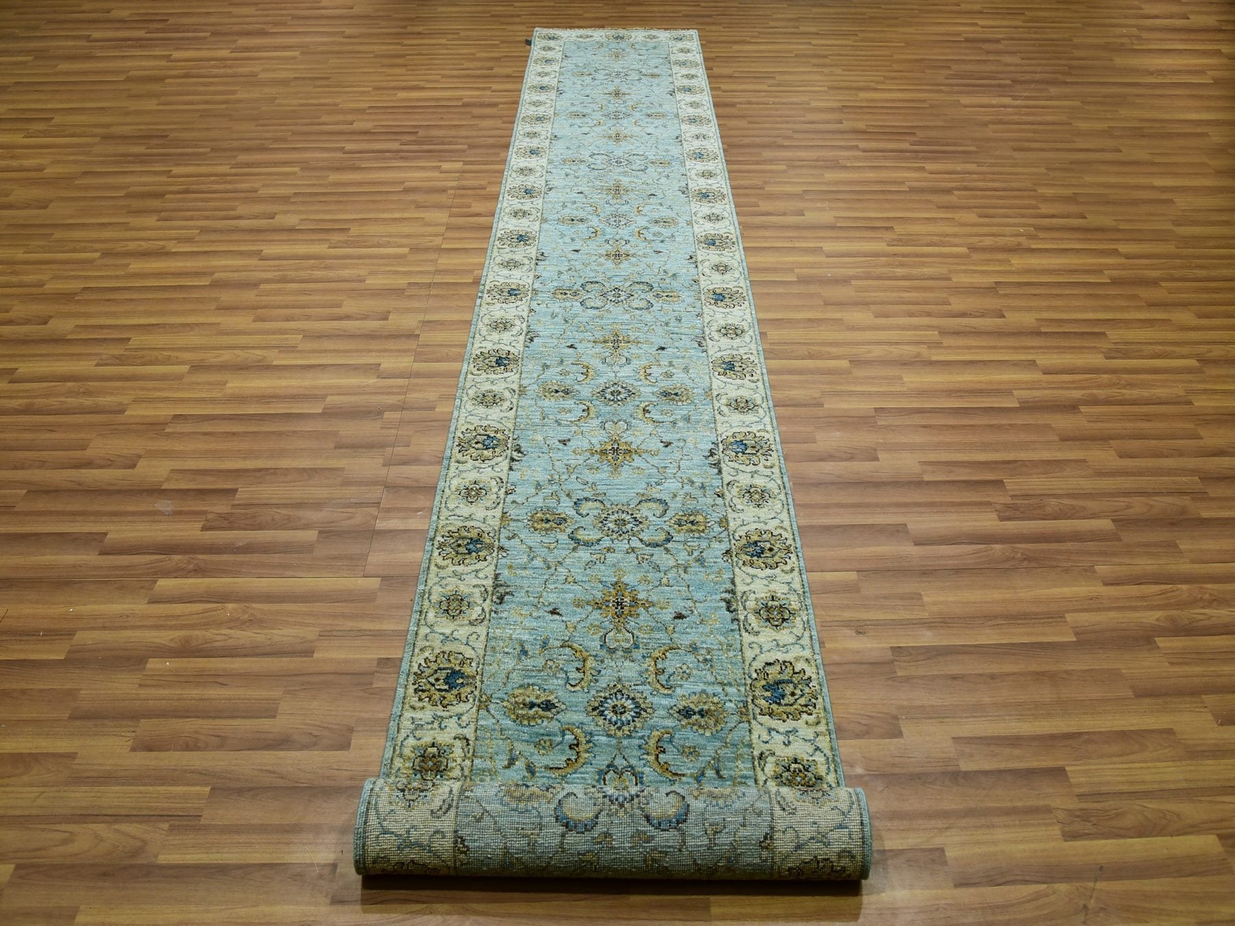 Agra Oushak / Peshawar hand-knotted wool runner in Blue, 2'7" x 15'10", SKU O076034