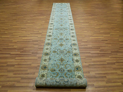 Agra Oushak / Peshawar hand-knotted wool runner in Blue, 2'7" x 15'10", SKU O076034