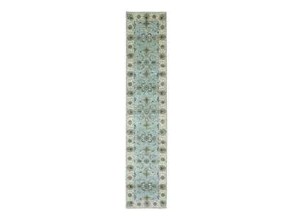 Agra Oushak / Peshawar hand-knotted wool runner in Blue, 2'6" x 12'0", SKU O076035