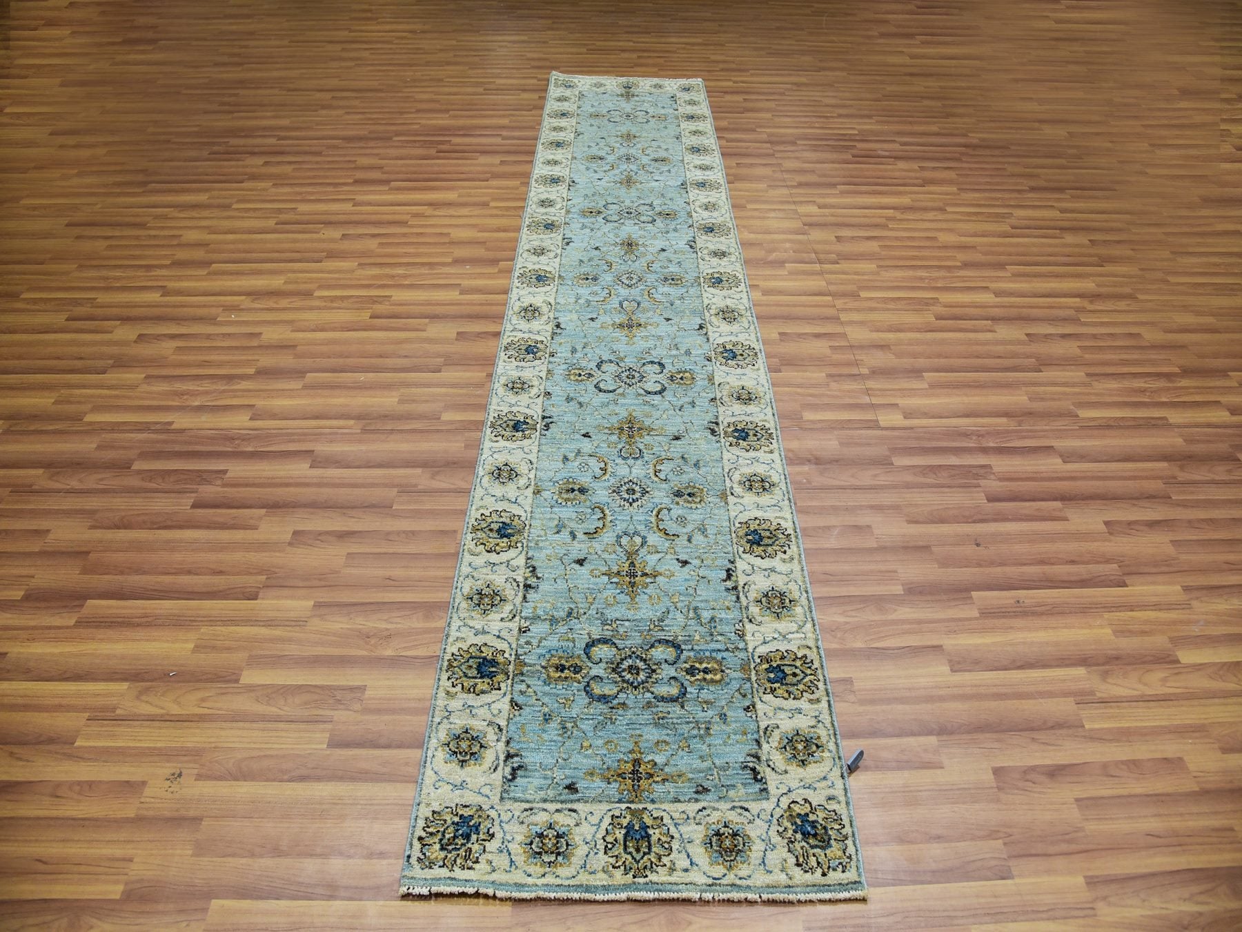 Agra Oushak / Peshawar hand-knotted wool runner in Blue, 2'6" x 12'0", SKU O076035