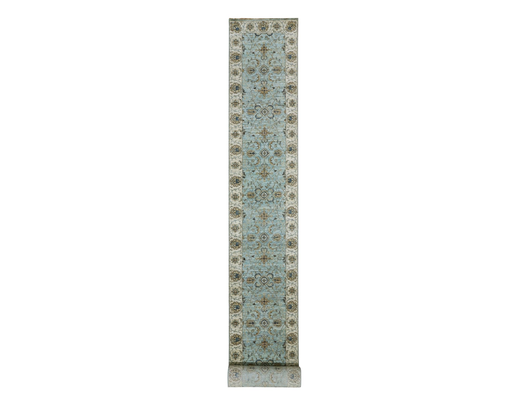 Agra Oushak / Peshawar hand-knotted wool runner in Blue, 2'6" x 22'0", SKU O076036