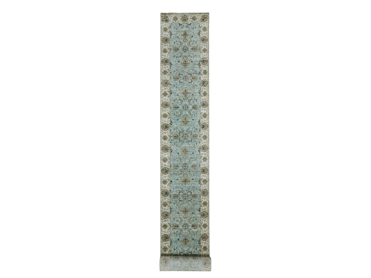 Agra Oushak / Peshawar hand-knotted wool runner in Blue, 2'6" x 22'0", SKU O076036