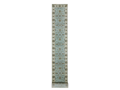 Agra Oushak / Peshawar hand-knotted wool runner in Blue, 2'6" x 22'0", SKU O076036