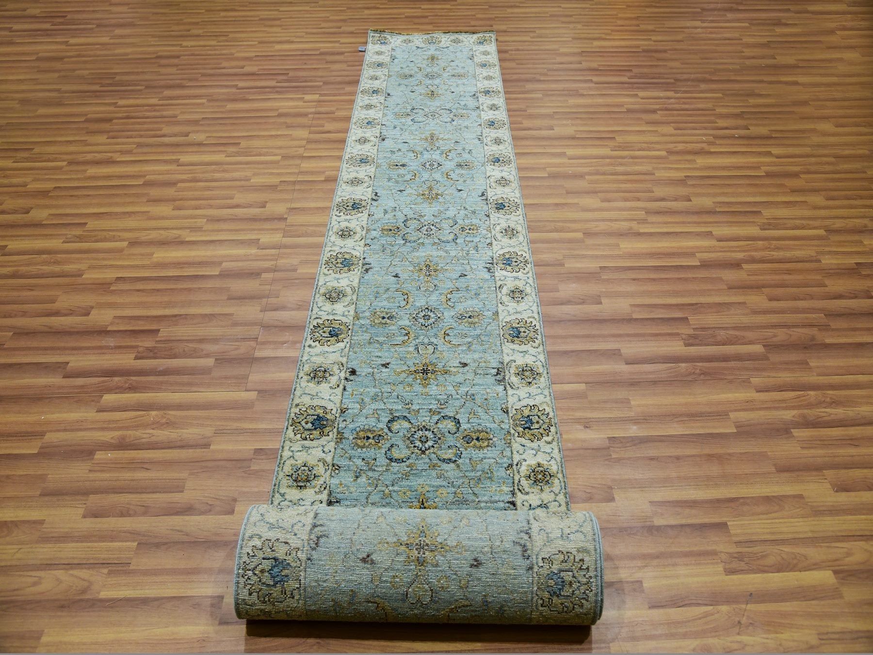Agra Oushak / Peshawar hand-knotted wool runner in Blue, 2'6" x 22'0", SKU O076036