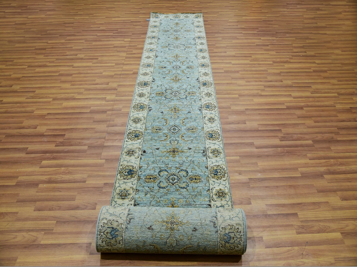 Agra Oushak / Peshawar hand-knotted wool runner in Blue, 2'6" x 22'0", SKU O076036