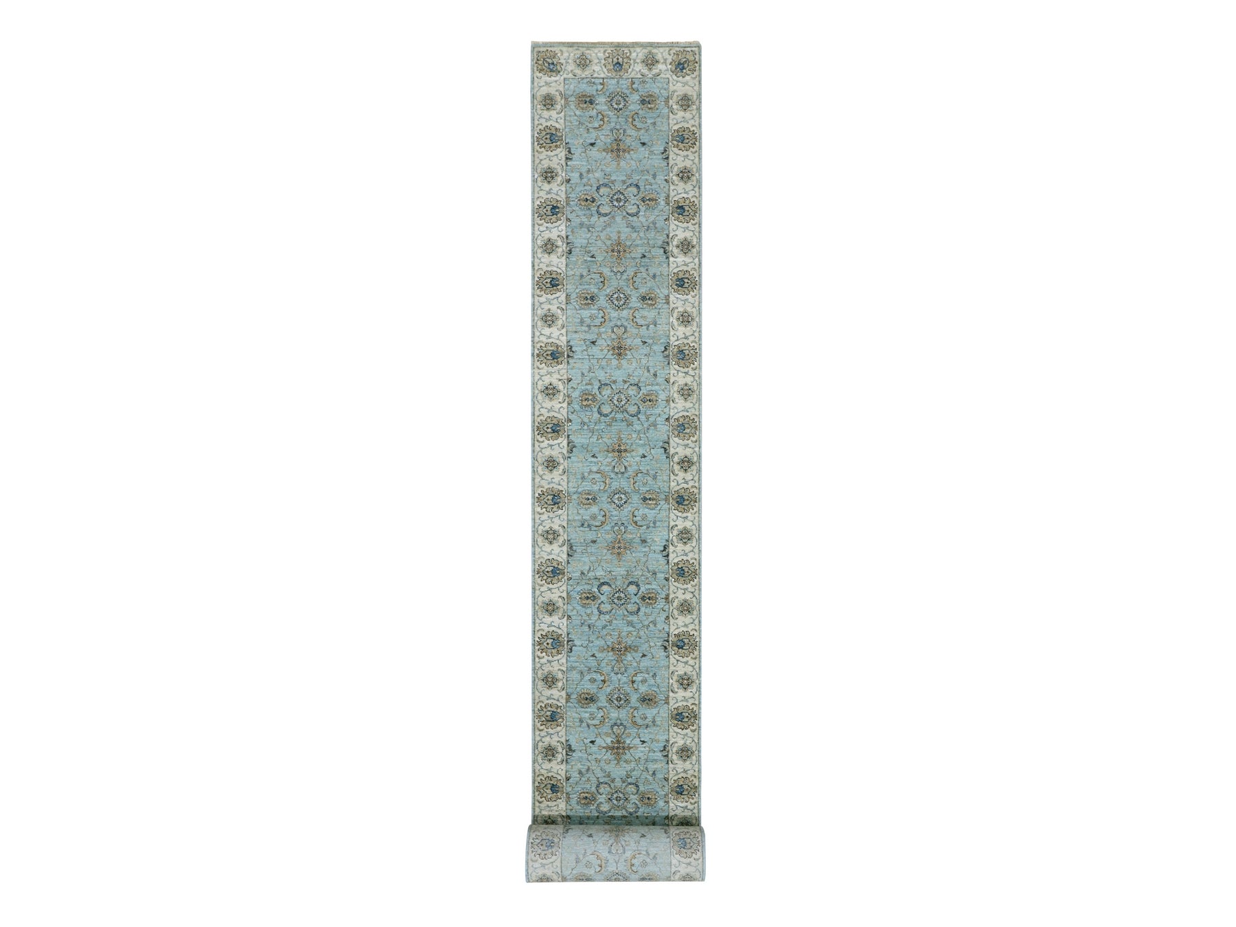 Agra Oushak / Peshawar hand-knotted wool runner in Blue, 2'6" x 25'8", SKU O076037