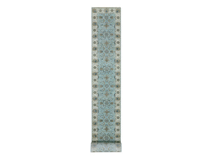 Agra Oushak / Peshawar hand-knotted wool runner in Blue, 2'6" x 25'8", SKU O076037