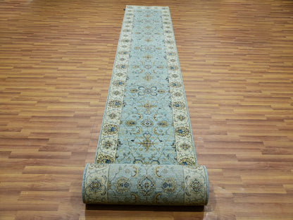 Agra Oushak / Peshawar hand-knotted wool runner in Blue, 2'6" x 25'8", SKU O076037