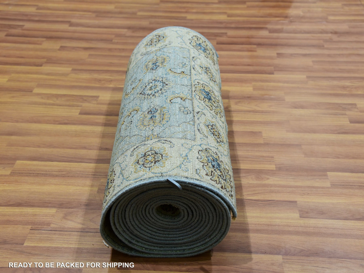 Agra Oushak / Peshawar hand-knotted wool runner in Blue, 2'6" x 25'8", SKU O076037