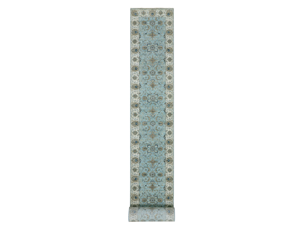 Agra Oushak / Peshawar hand-knotted wool runner in Blue, 2'9" x 24'3", SKU O076038