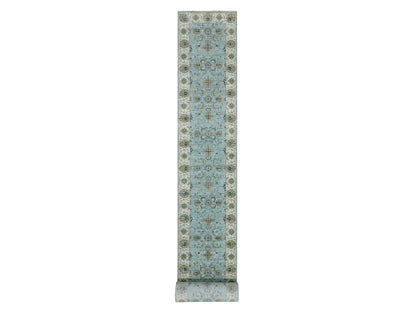 Agra Oushak / Peshawar hand-knotted wool runner in Blue, 2'9" x 24'3", SKU O076038