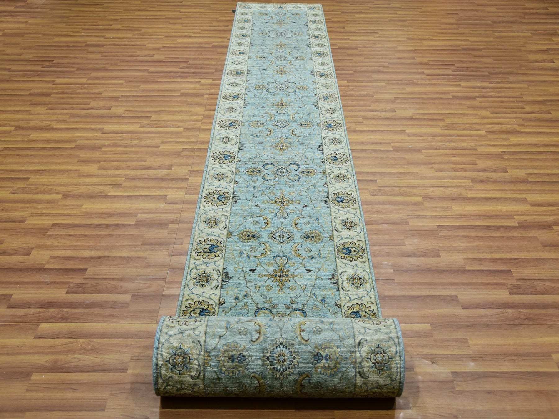 Agra Oushak / Peshawar hand-knotted wool runner in Blue, 2'9" x 24'3", SKU O076038