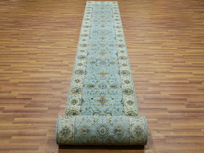 Agra Oushak / Peshawar hand-knotted wool runner in Blue, 2'9" x 24'3", SKU O076038