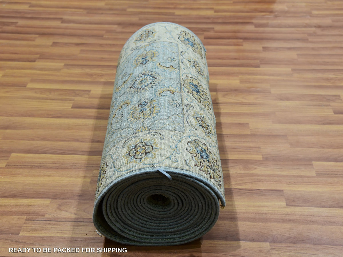 Agra Oushak / Peshawar hand-knotted wool runner in Blue, 2'9" x 24'3", SKU O076038