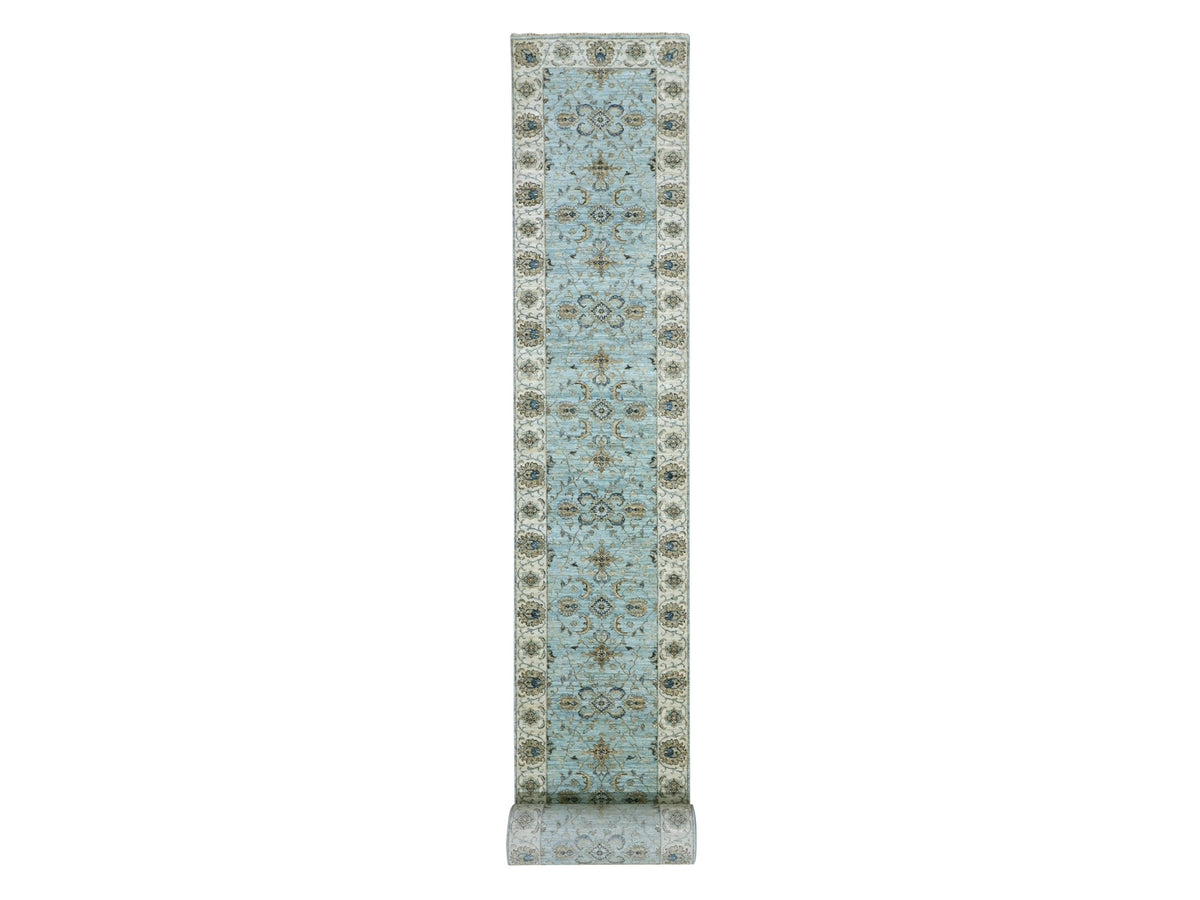 Agra Oushak / Peshawar hand-knotted wool runner in Blue, 2'8" x 29'9", SKU O076039