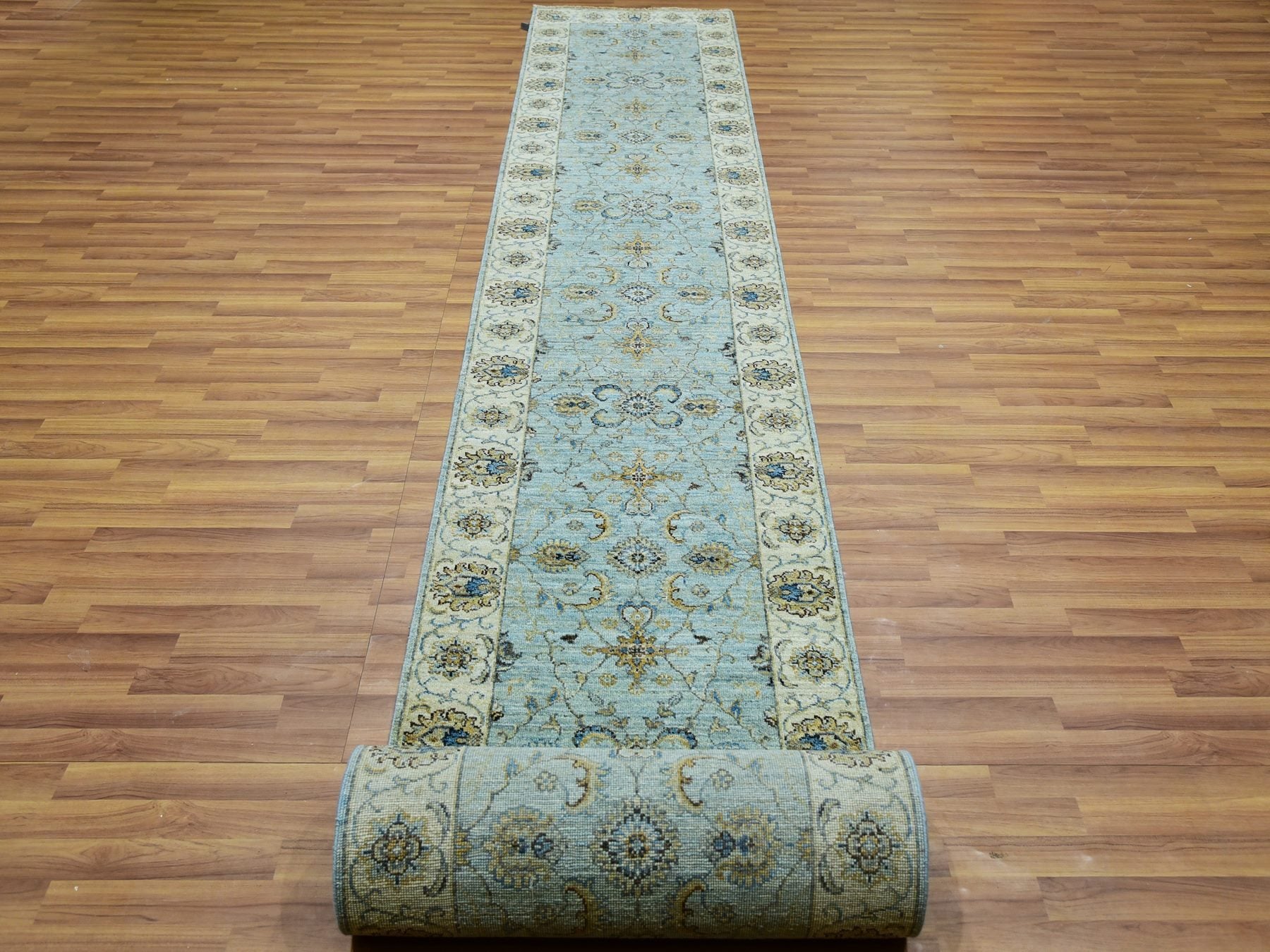 Agra Oushak / Peshawar hand-knotted wool runner in Blue, 2'8" x 29'9", SKU O076039