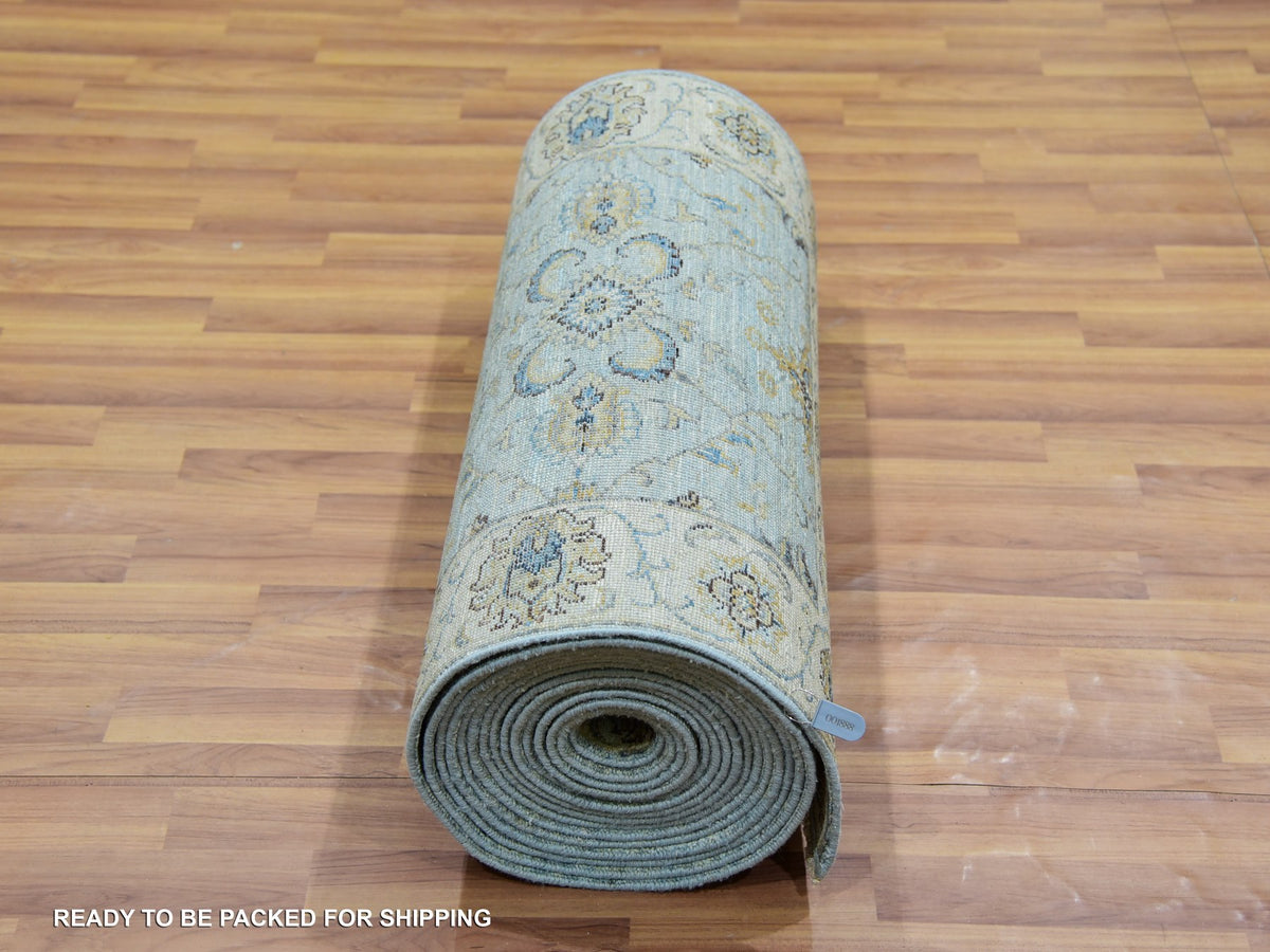 Agra Oushak / Peshawar hand-knotted wool runner in Blue, 2'8" x 29'9", SKU O076039