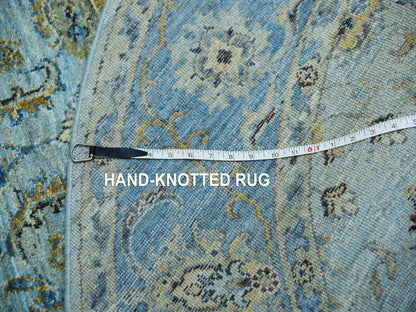 Blue 6'0" x 6'0" Oushak And Peshawar Hand knotted Wool Rug - Sku: O076046