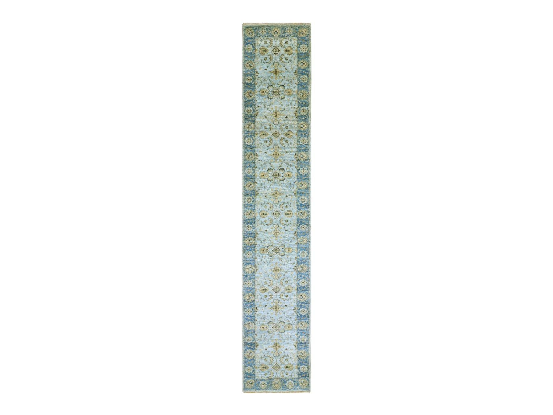 Agra Oushak / Peshawar hand-knotted wool runner in Blue, 2'6" x 14'0", SKU O076050