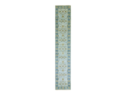 Agra Oushak / Peshawar hand-knotted wool runner in Blue, 2'6" x 14'0", SKU O076050