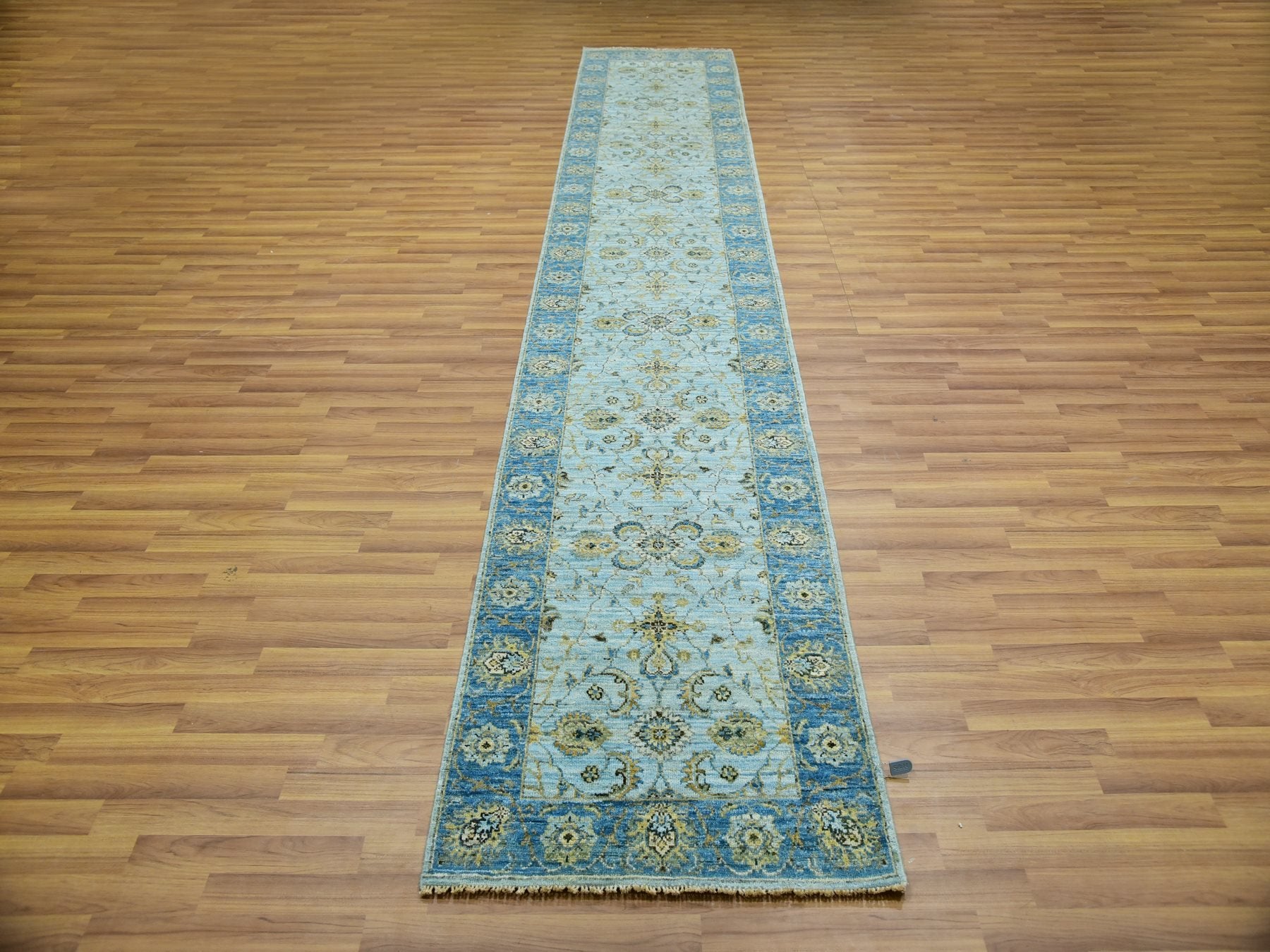 Agra Oushak / Peshawar hand-knotted wool runner in Blue, 2'6" x 14'0", SKU O076050