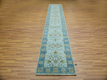 Agra Oushak / Peshawar hand-knotted wool runner in Blue, 2'6" x 14'0", SKU O076050