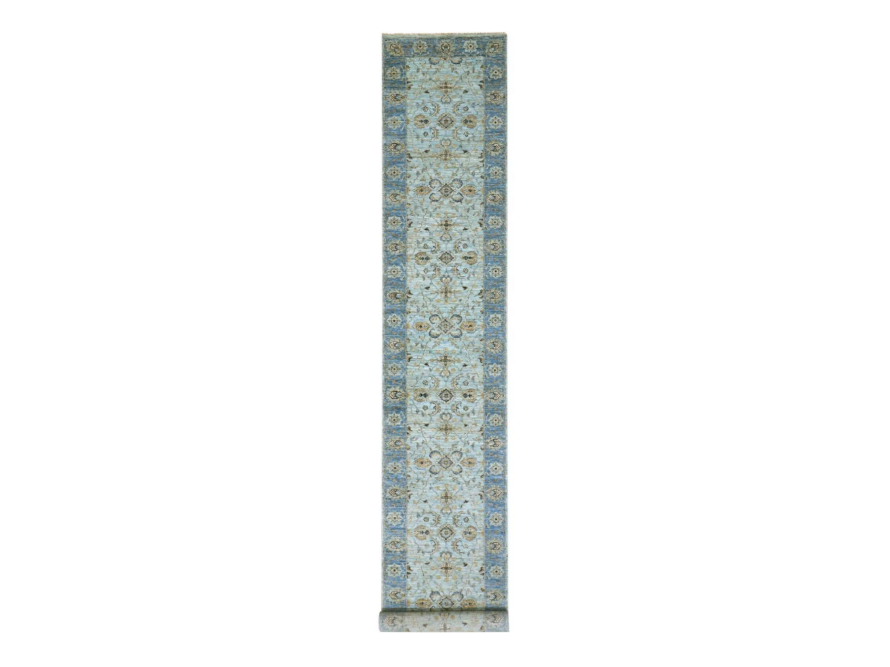 Agra Oushak / Peshawar hand-knotted wool runner in Blue, 2'9" x 16'1", SKU O076051