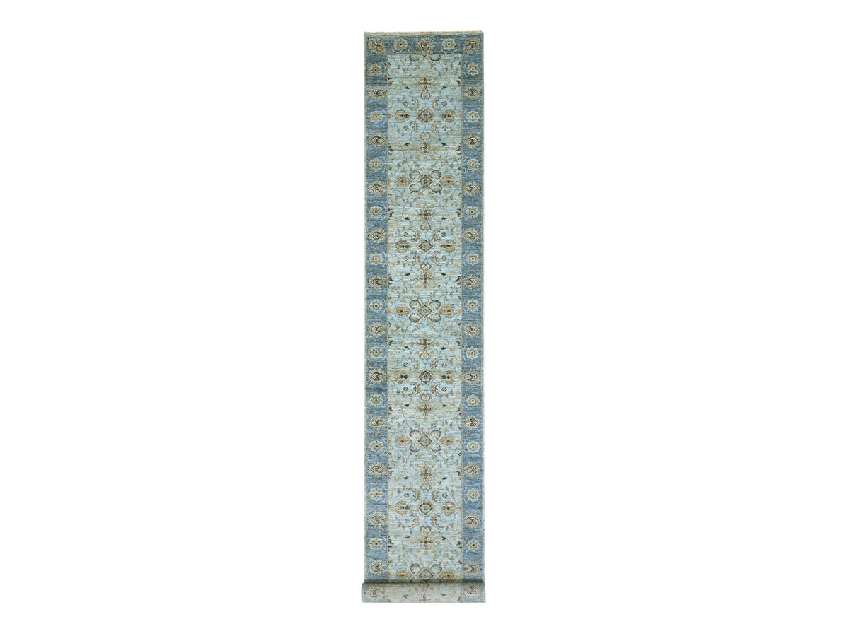 Agra Oushak / Peshawar hand-knotted wool runner in Blue, 2'9" x 16'1", SKU O076051