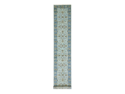Agra Oushak / Peshawar hand-knotted wool runner in Blue, 2'9" x 16'1", SKU O076051