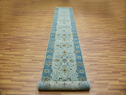 Agra Oushak / Peshawar hand-knotted wool runner in Blue, 2'9" x 16'1", SKU O076051