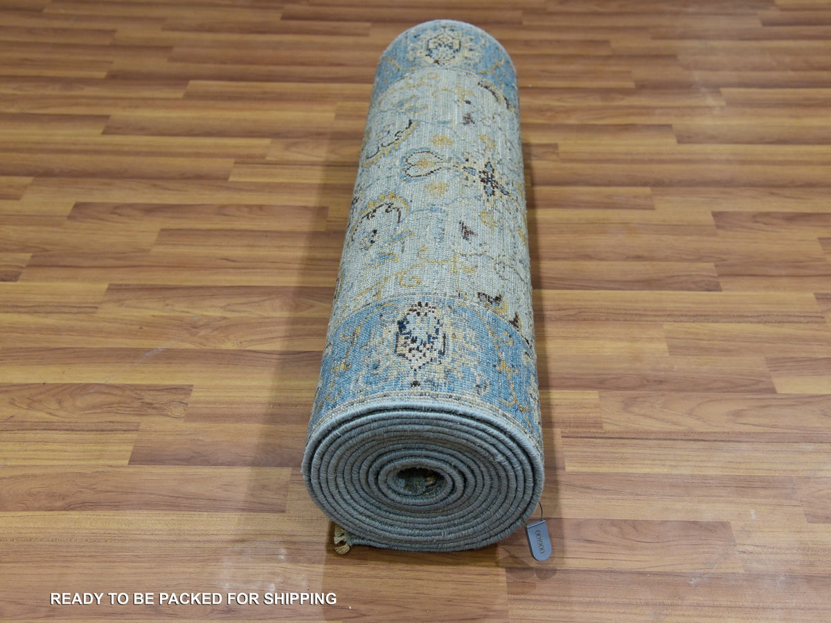 Agra Oushak / Peshawar hand-knotted wool runner in Blue, 2'9" x 16'1", SKU O076051