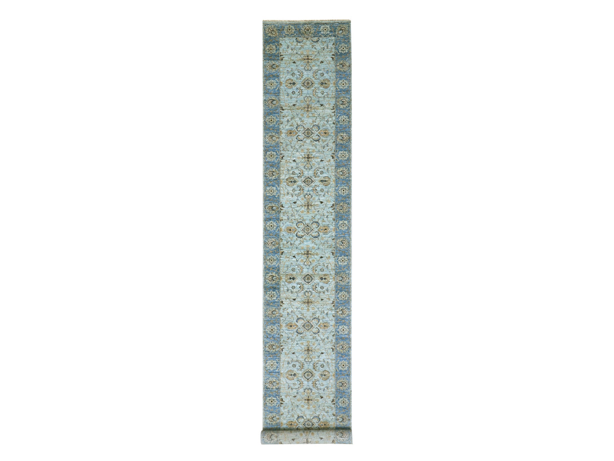 Agra Oushak / Peshawar hand-knotted wool runner in Blue, 2'8" x 21'11", SKU O076052