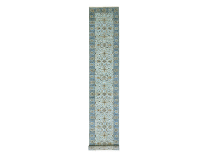 Agra Oushak / Peshawar hand-knotted wool runner in Blue, 2'8" x 21'11", SKU O076052