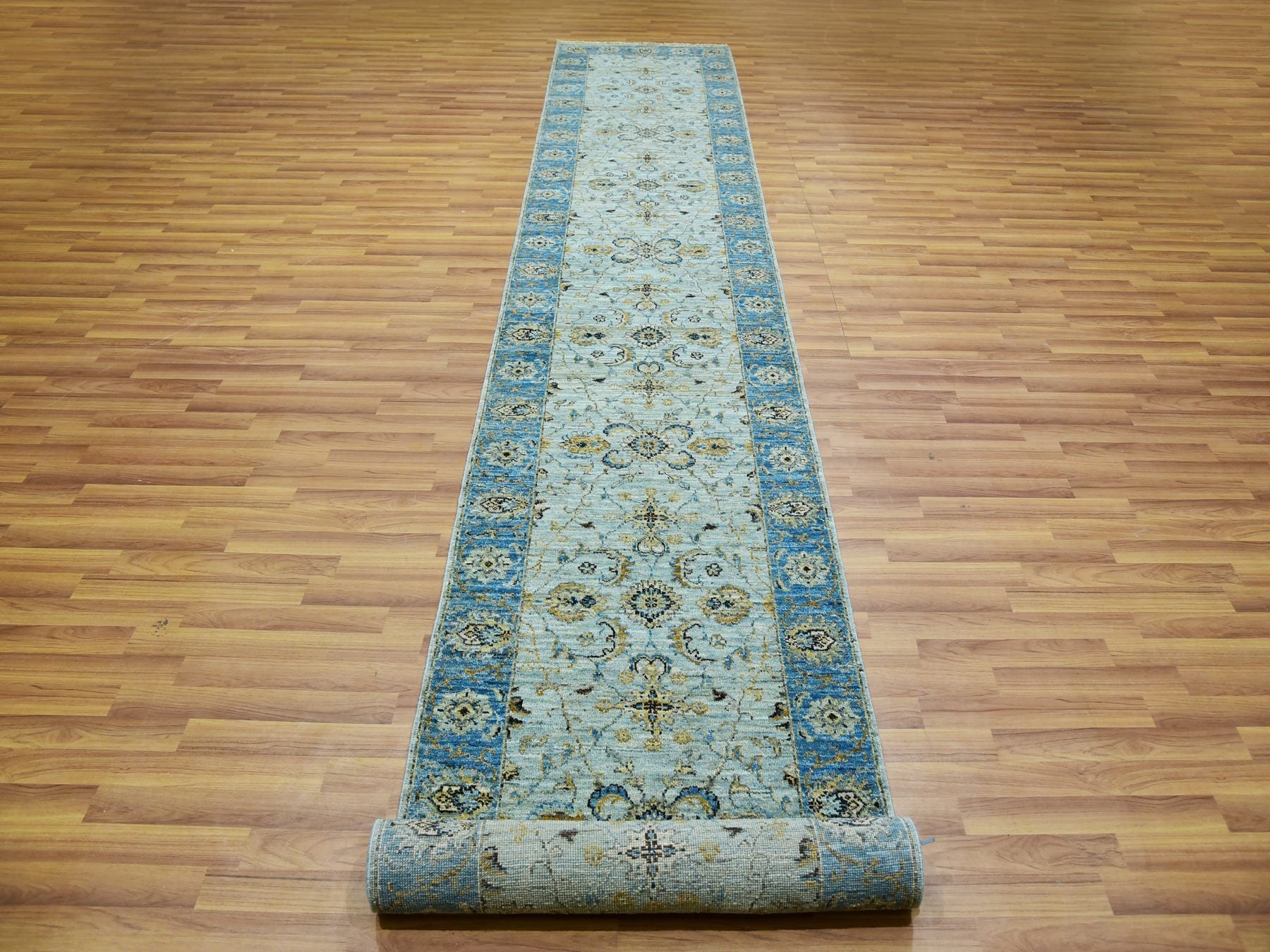 Agra Oushak / Peshawar hand-knotted wool runner in Blue, 2'8" x 21'11", SKU O076052