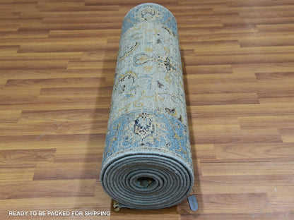 Agra Oushak / Peshawar hand-knotted wool runner in Blue, 2'8" x 21'11", SKU O076052