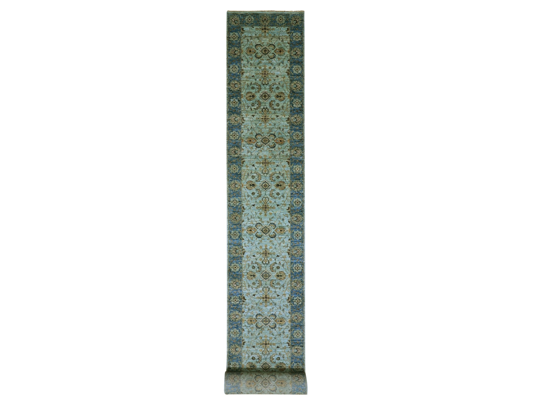 Agra Oushak / Peshawar hand-knotted wool runner in Blue, 2'8" x 24'1", SKU O076053