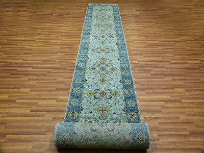 Agra Oushak / Peshawar hand-knotted wool runner in Blue, 2'8" x 24'1", SKU O076053