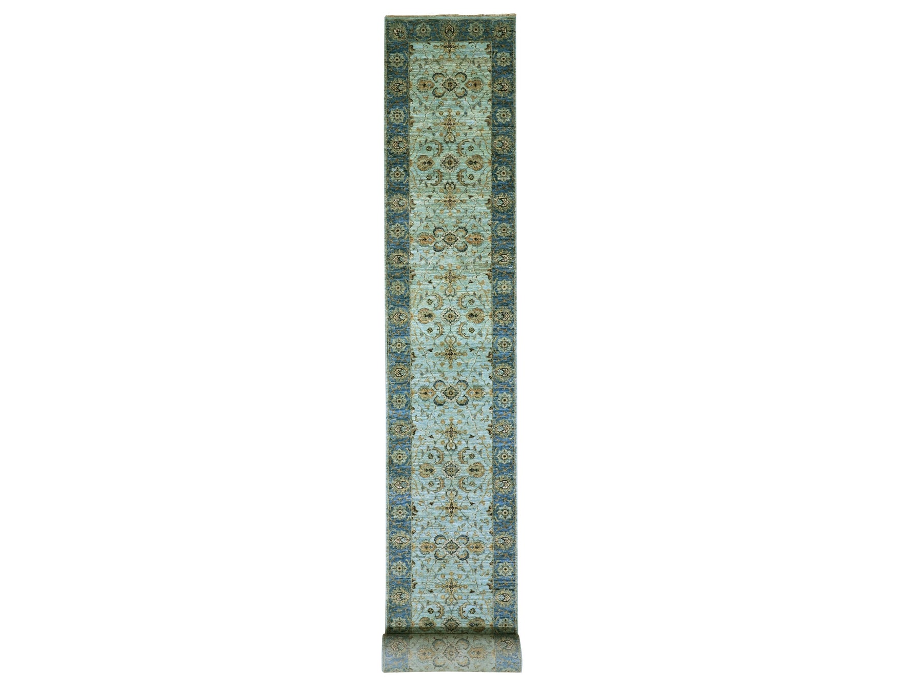 Agra Oushak / Peshawar hand-knotted wool runner in Blue, 2'8" x 29'10", SKU O076054