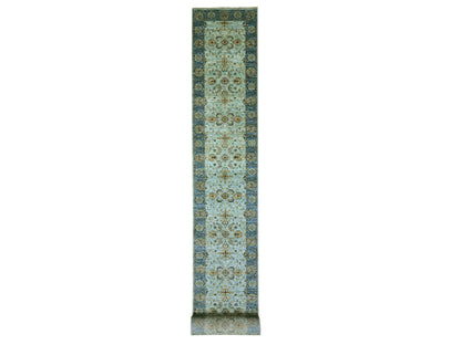 Agra Oushak / Peshawar hand-knotted wool runner in Blue, 2'8" x 29'10", SKU O076054