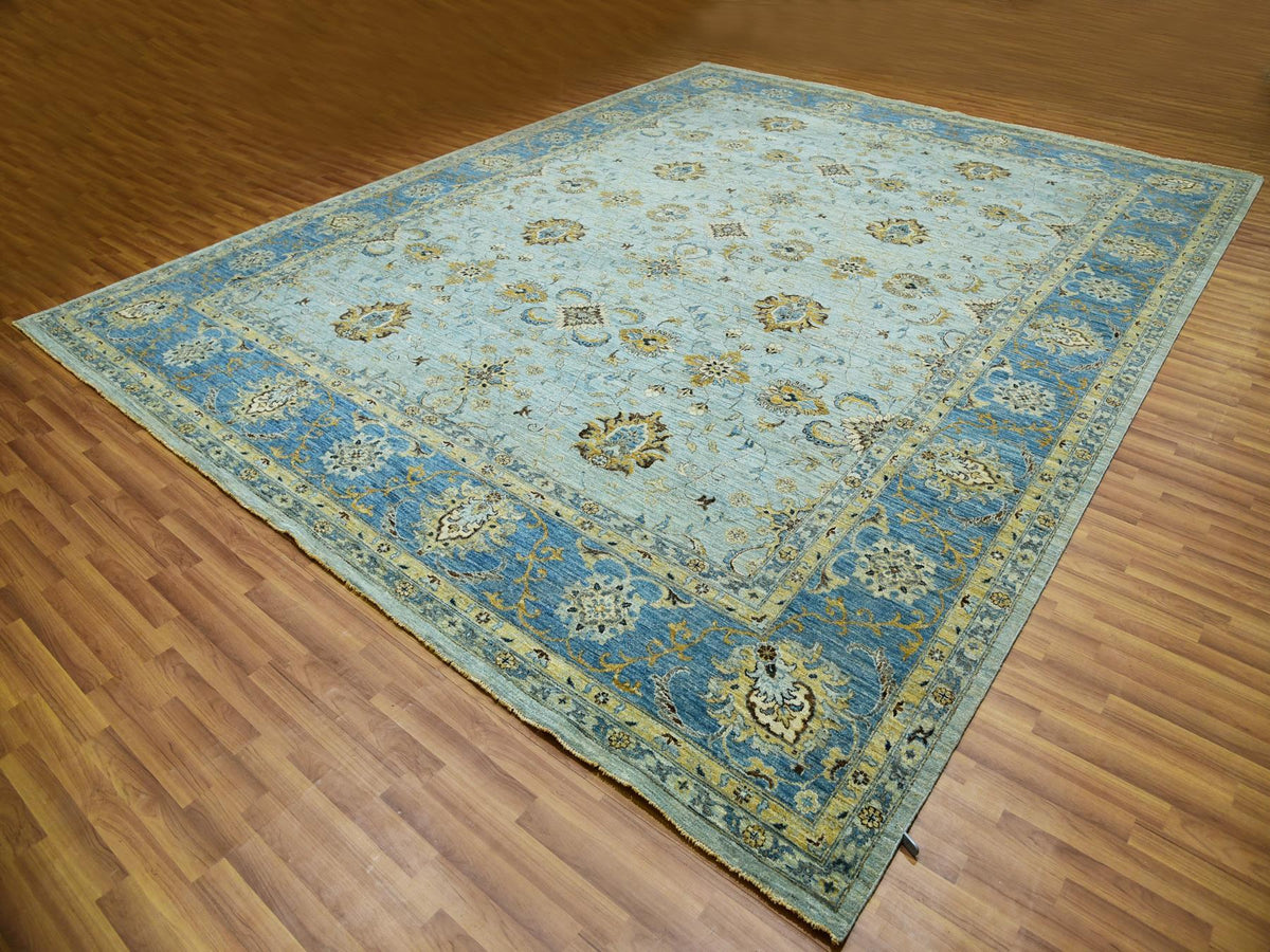 Agra Oushak / Peshawar hand-knotted wool rug in Blue, 11'10" x 15'0", SKU O076056