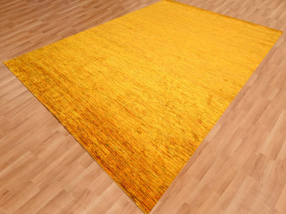 Yellow 8'11" x 11'10" Modern / Contemporary Hand knotted Silk Rug - Sku: O076068