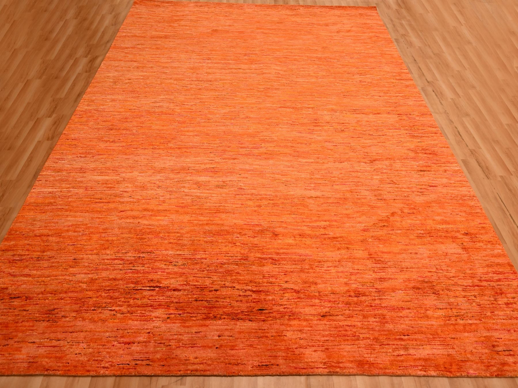 Modern / Contemporary hand-knotted silk rug in Orange, 9'0" x 12'0", SKU O076069
