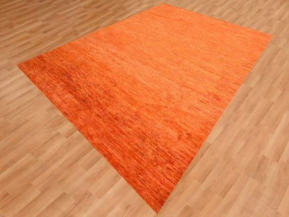 Orange 9'0" x 12'0" Modern / Contemporary Hand knotted Silk Rug - Sku: O076069
