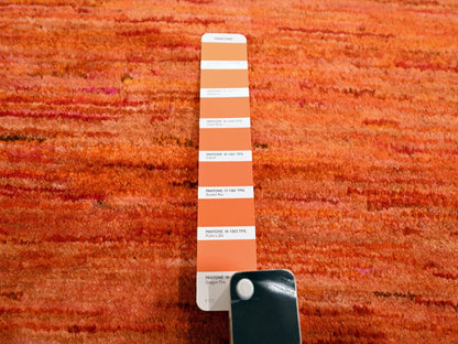 Orange 9'0" x 12'0" Modern / Contemporary Hand knotted Silk Rug - Sku: O076069