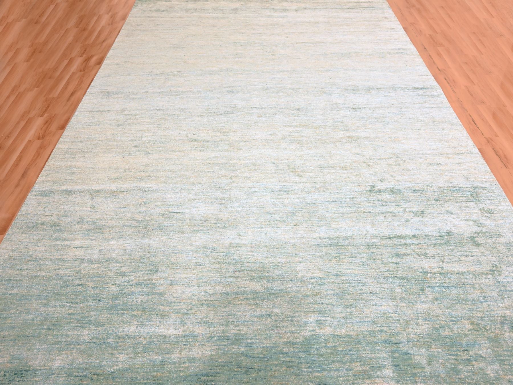 Modern / Contemporary hand-knotted silk rug in Green, 9'0" x 12'3", SKU O076070