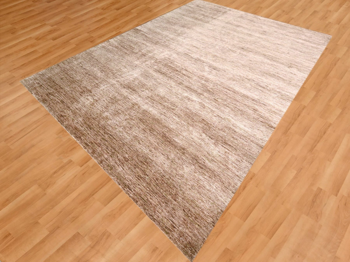 Modern / Contemporary hand-knotted silk rug in Brown, 8'11" x 12'0", SKU O076073