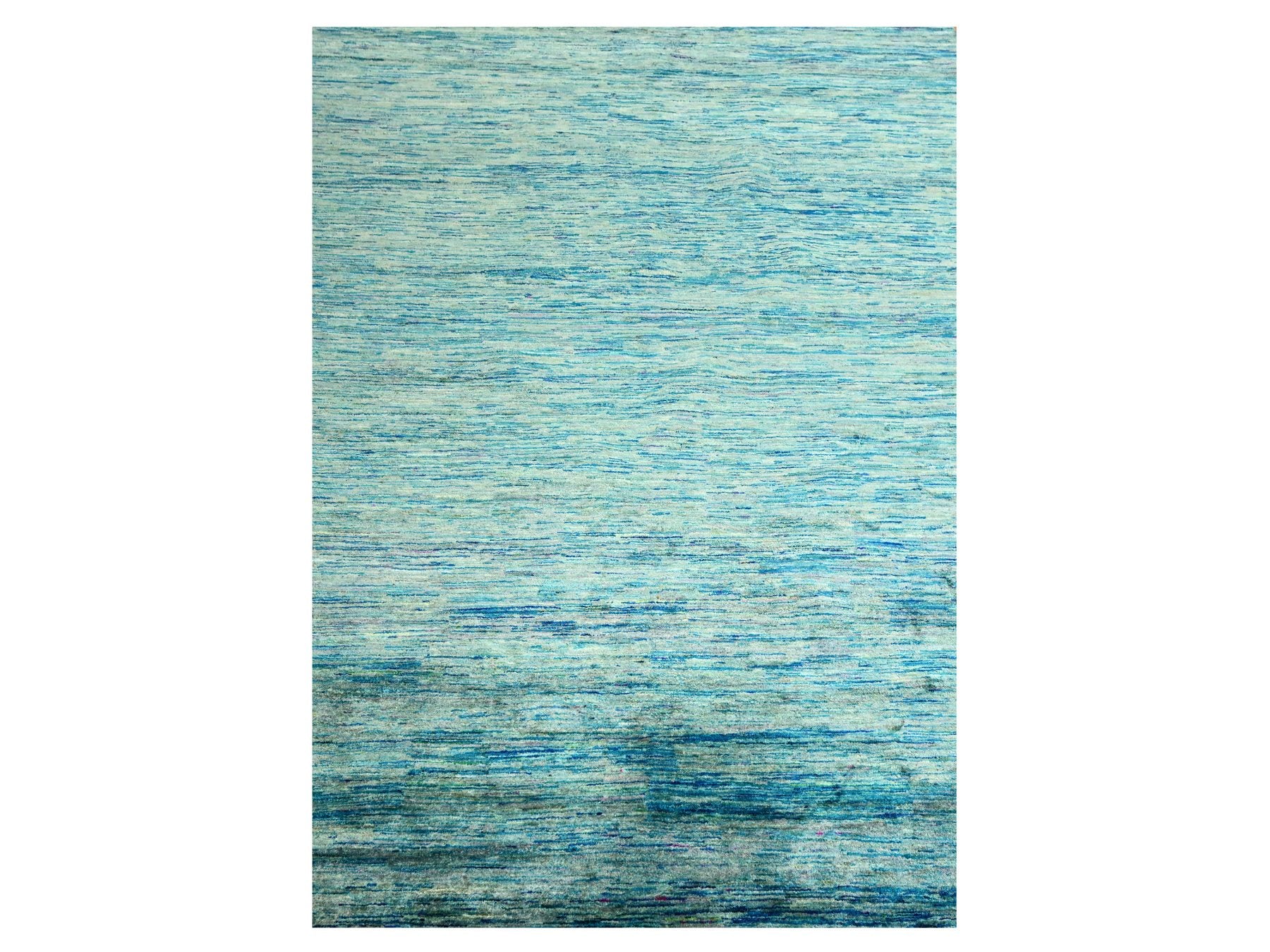 Modern / Contemporary hand-knotted silk rug in Blue, 8'7" x 12'2", SKU O076074